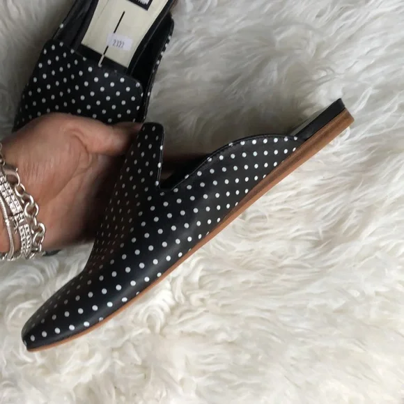 NEW Dolce Vita BRIE Women's Black/White Polka Dots Leather Flats - Picture 3 of 6